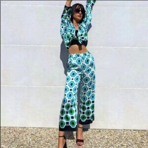 Zara Bloggers Favorite Geometric Print Satin Pajama Style Set